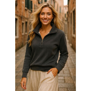 Lauren Ralph Lauren Charcoal Sweatshirt Pullover Collar 1/4 Zip XL Buttery Soft